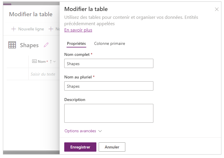 Modifier le nom de la table.