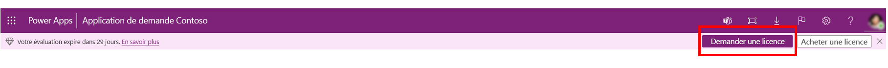 Les utilisateurs qui sont déjà dans un essai Power Apps actif peuvent demander une licence.