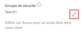 Sélectionnez l’icône Modifier pour sélectionner un groupe de sécurité.