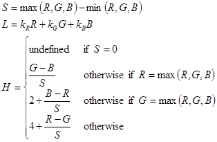 formule mathématique décrivant la transformation de la couleur rvb vers la couleur hsl.