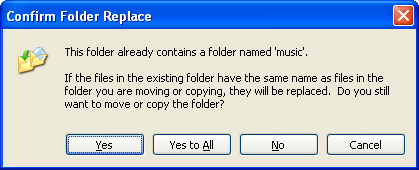 capture d’écran de la boîte de dialogue confirmer le remplacement du dossier 