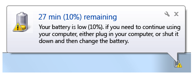 capture d’écran de notification d’une faible puissance de batterie