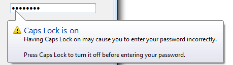 Capture d’écran de l’avertissement « caps-lock-is-on» 