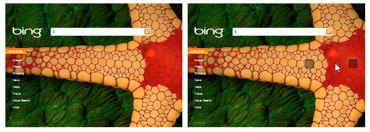 capture d’écran de la page d’accueil Bing avec des points chauds 