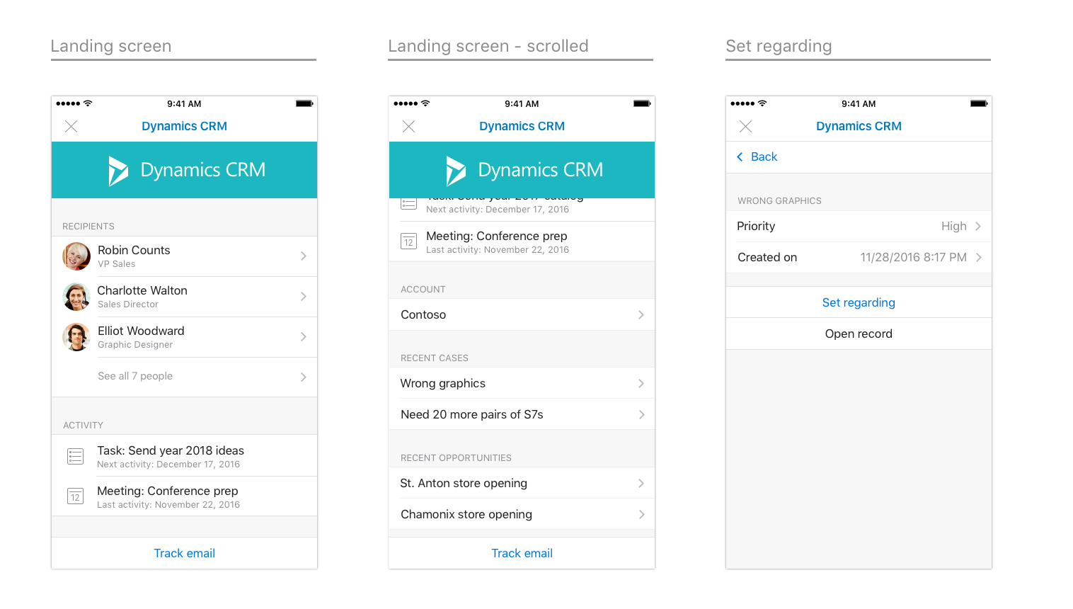 Conception de bout en bout pour le complément Dynamics CRM sur iOS.