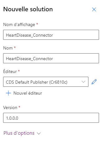 Capture d’écran de la création d’une solution pour stocker le connecteur personnalisé.