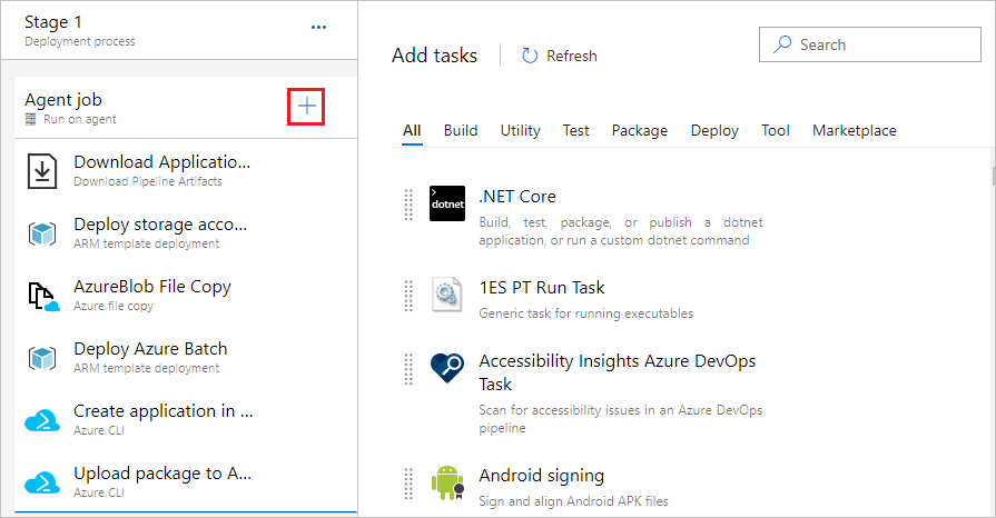 Capture d’écran montrant les tâches utilisées pour mettre en production l’application HPC dans Azure Batch.