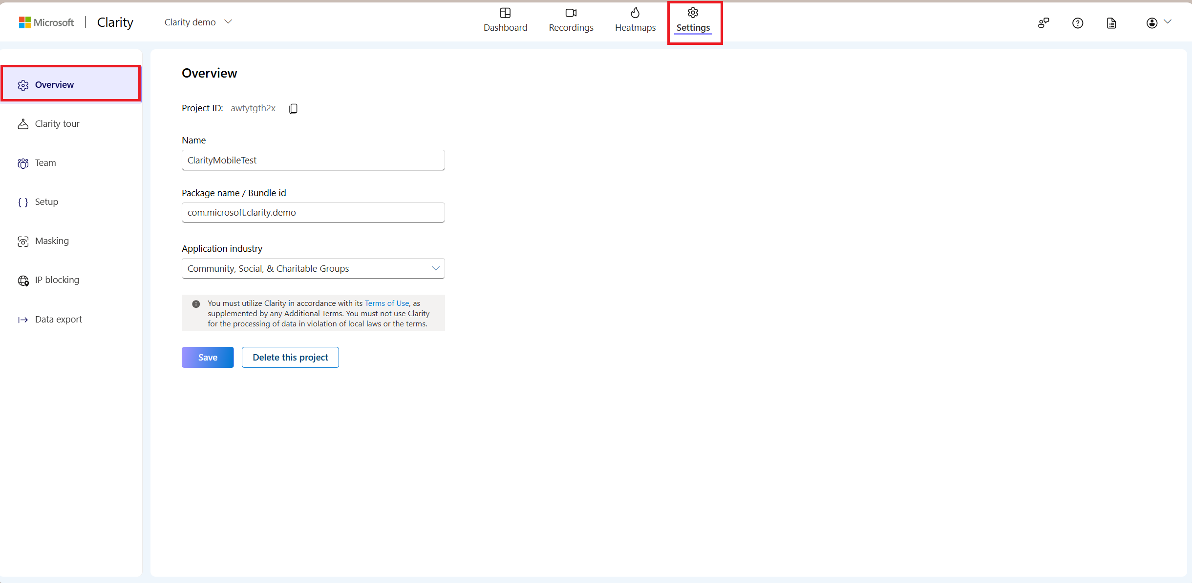 SDK Project settings overview for an Admin.