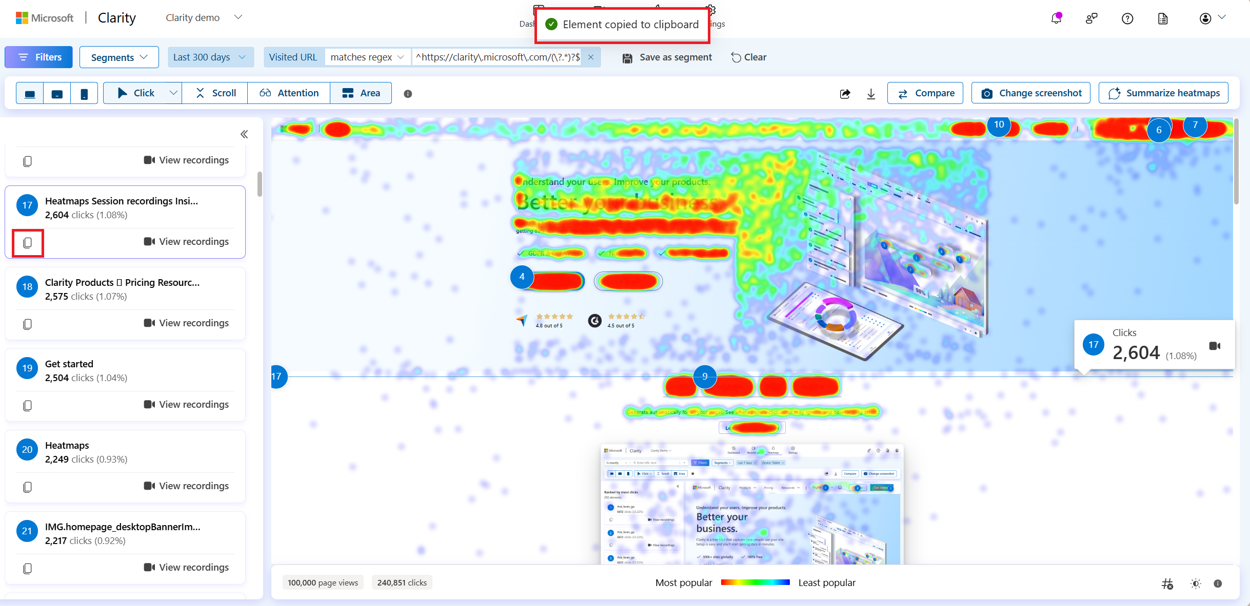 Copy element to clipboard in click maps.