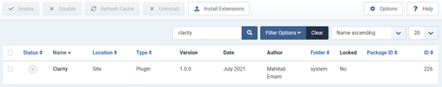 Configuring clarity on Joomla.