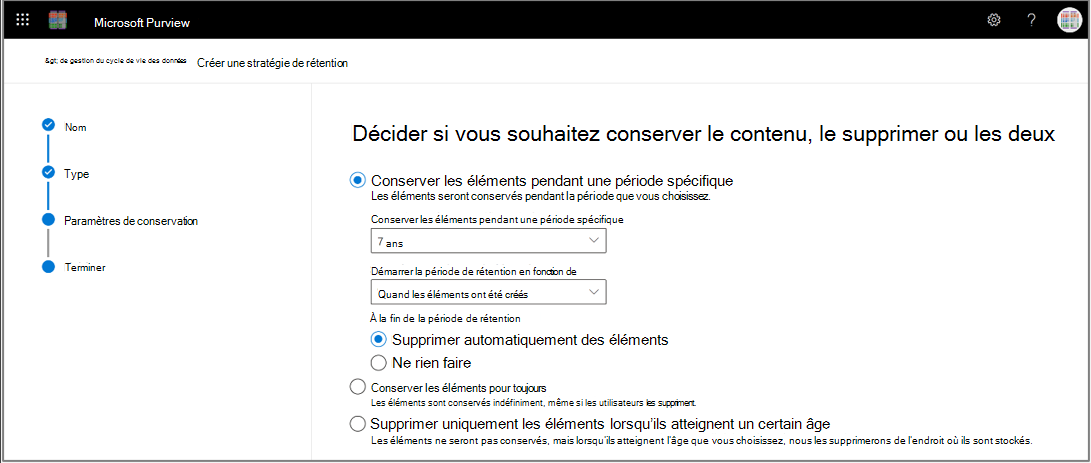 Poursuite de la configuration d’une stratégie de rétention pour les conversations Teams et les interactions Copilot.