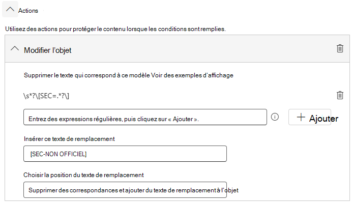 Exemple d’action modifier la règle d’objet.