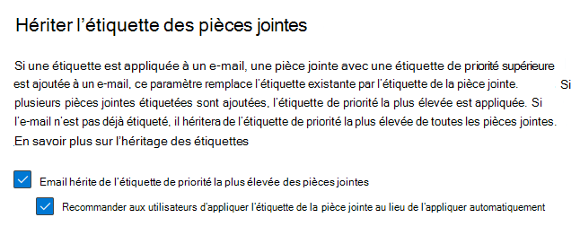 Héritage d’étiquette pour les options de messagerie.