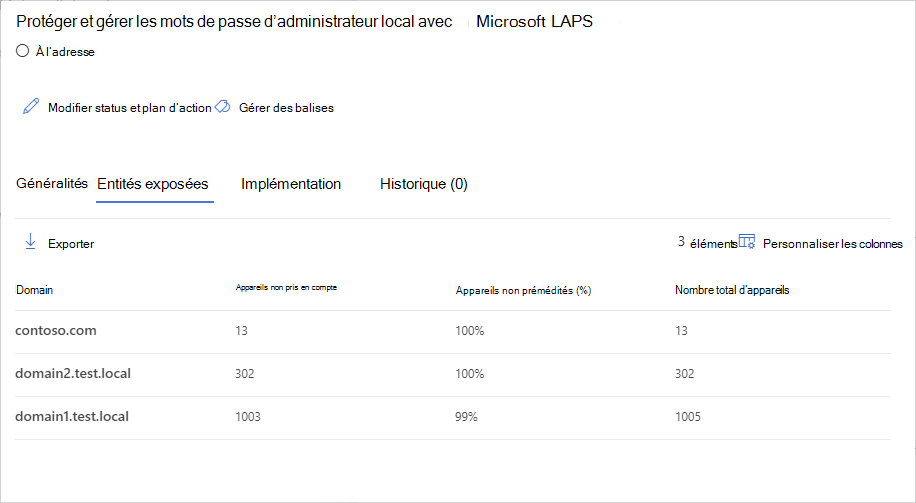 Sélectionnez un domaine avec des appareils non protégés par LAPS.