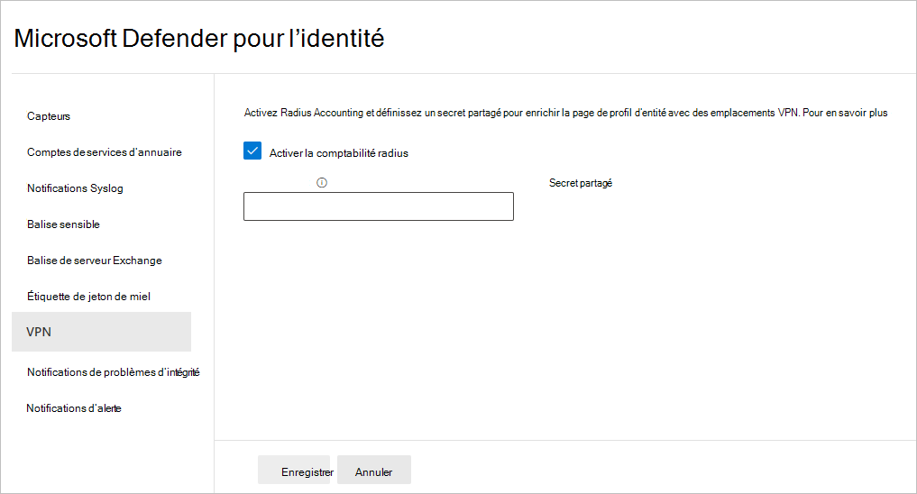 Capture d’écran de l’option Activer la comptabilité radius.