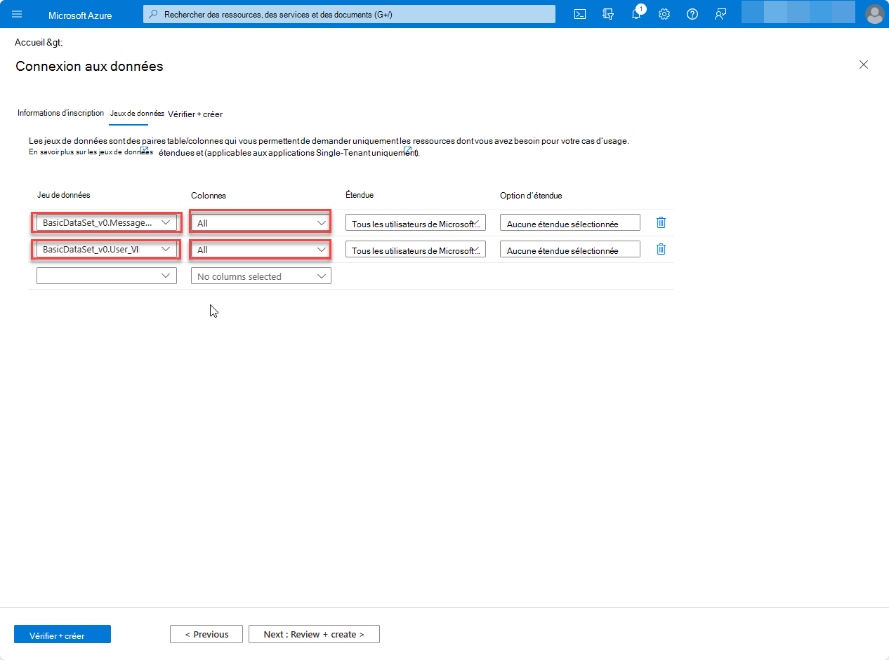 Capture d’écran montrant le catalogue de jeux de données dans l’Assistant.