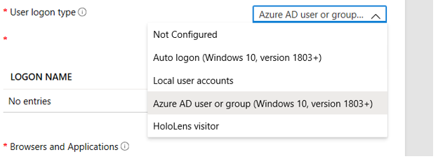 Image montrant la configuration du mode plein écran dans Intune.