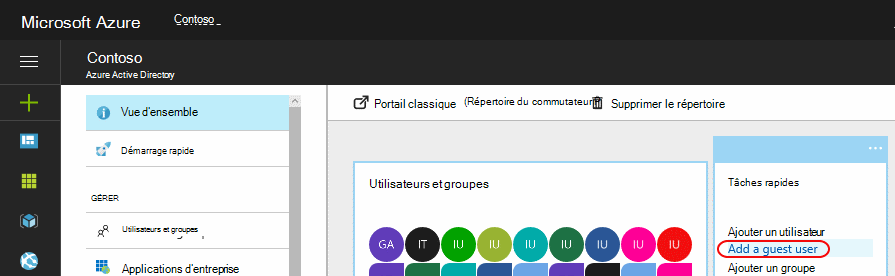Utiliser les tâches rapides pour ajouter un utilisateur invité