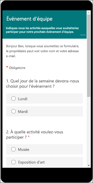 Afficher un aperçu à quoi ressemblera un formulaire sur un appareil mobile.