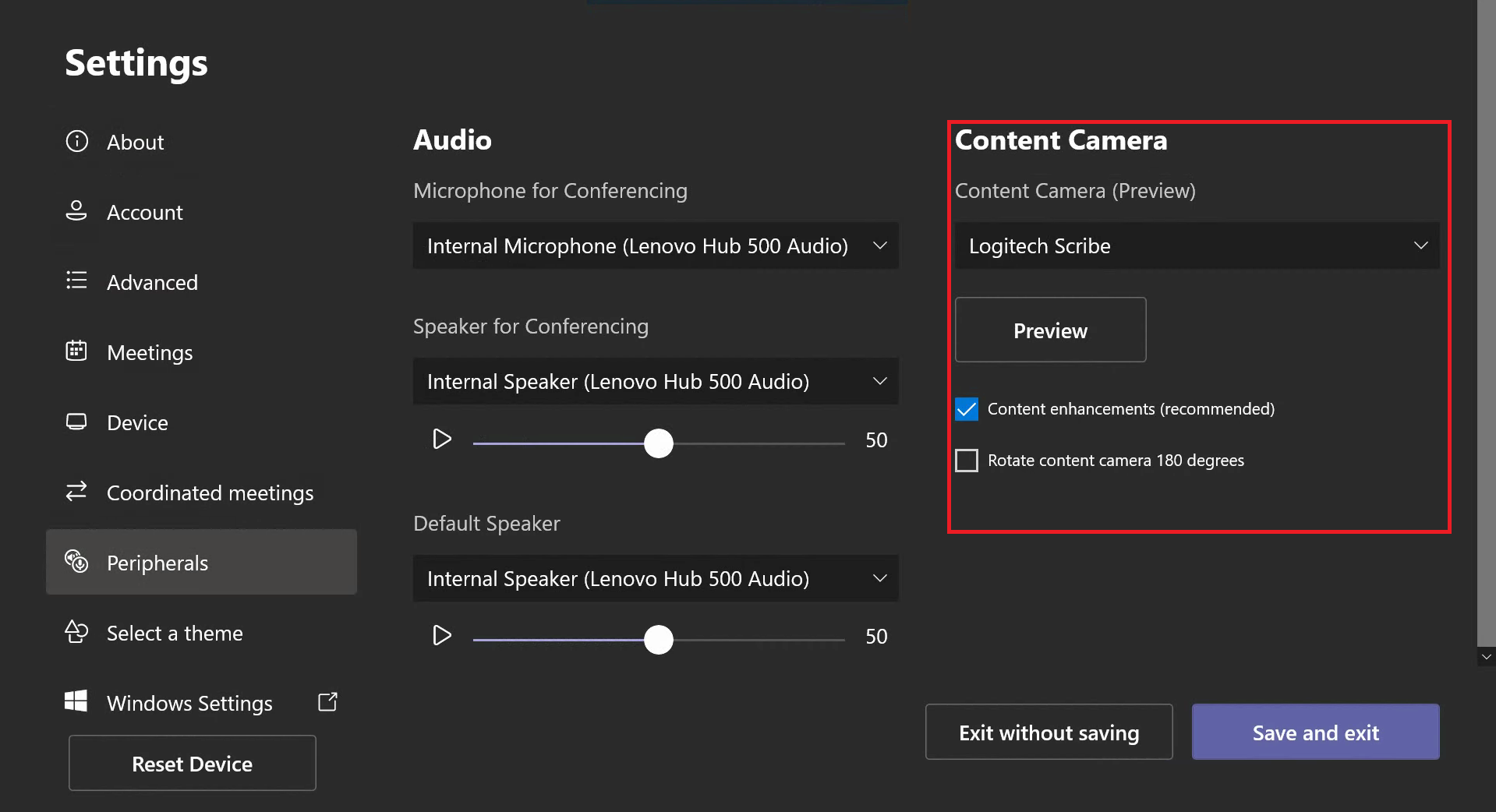 Configuration de la caméra de contenu.