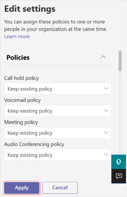 Capture d’écran montrant les options permettant de modifier les stratégies existantes.