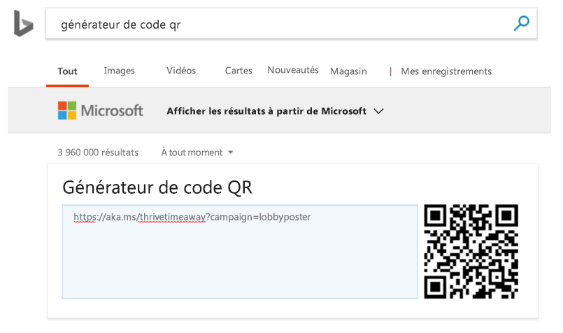 Le générateur de code QR Bing.