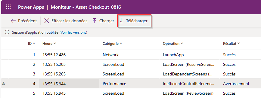 Télécharger les fichiers de trace.