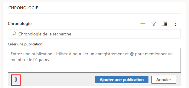 Icône Attacher dans la boîte de dialogue Créer une publication.