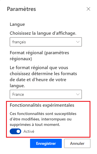 Activer les fonctionnalités expérimentales