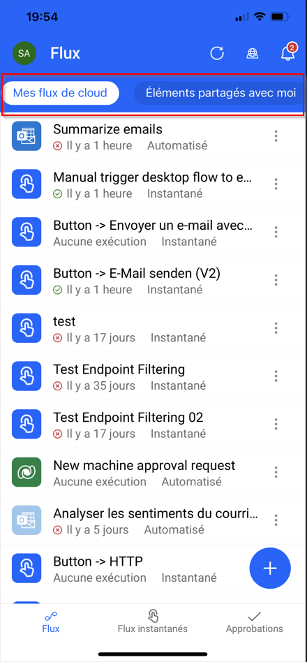 Capture d’écran d’une liste des flux.