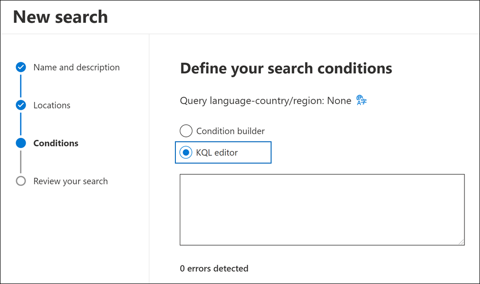 Éditeur KQL dans recherche de contenu et eDiscovery (Standard)