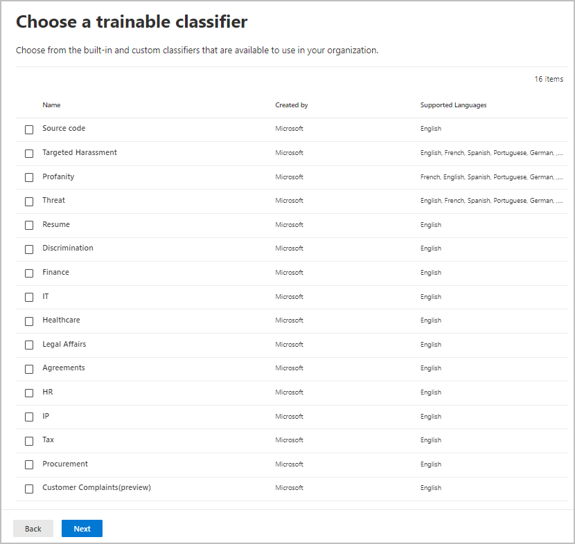 Sélectionnez un classificateur à entraîner.