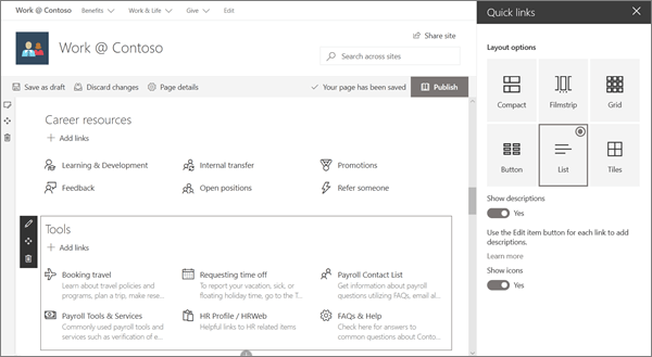 Image du composant WebPart Liens rapides