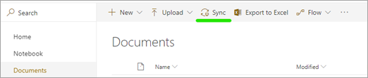 Bouton Synchroniser dans une bibliothèque de documents SharePoint