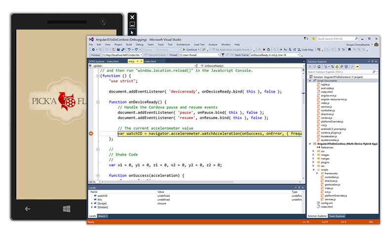 Débogage avec Visual Studio Tools pour Apache Cordova