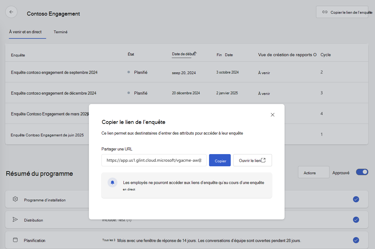 Capture d’écran de la boîte de dialogue de lien d’enquête d’accès basée sur les attributs dans un programme d’enquête.