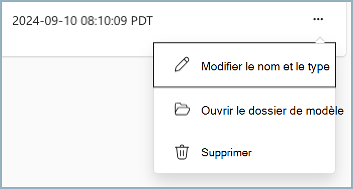 Capture d’écran du menu déroulant du dossier de modèle.