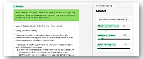 Capture d’écran de l’exemple de modèle ONNX de l’interface utilisateur de conversation DirectML LLM.