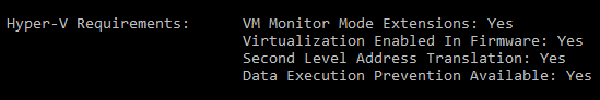 Configuration requise pour Hyper-V à partir de systeminfo dans l’invite de commandes