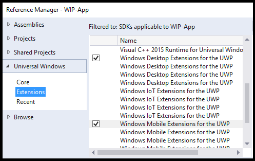 Ajouter des extensions UWP