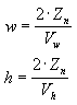 des variables w et h