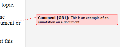 capture d’écran montrant un baloon de commentaire dans un document