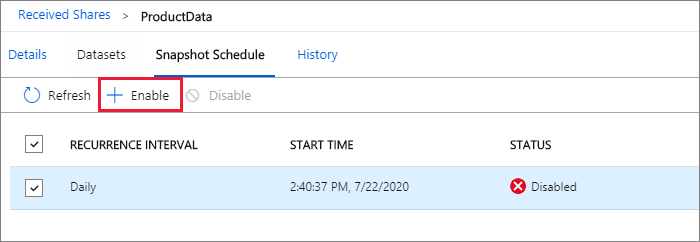 Enable snapshot schedule