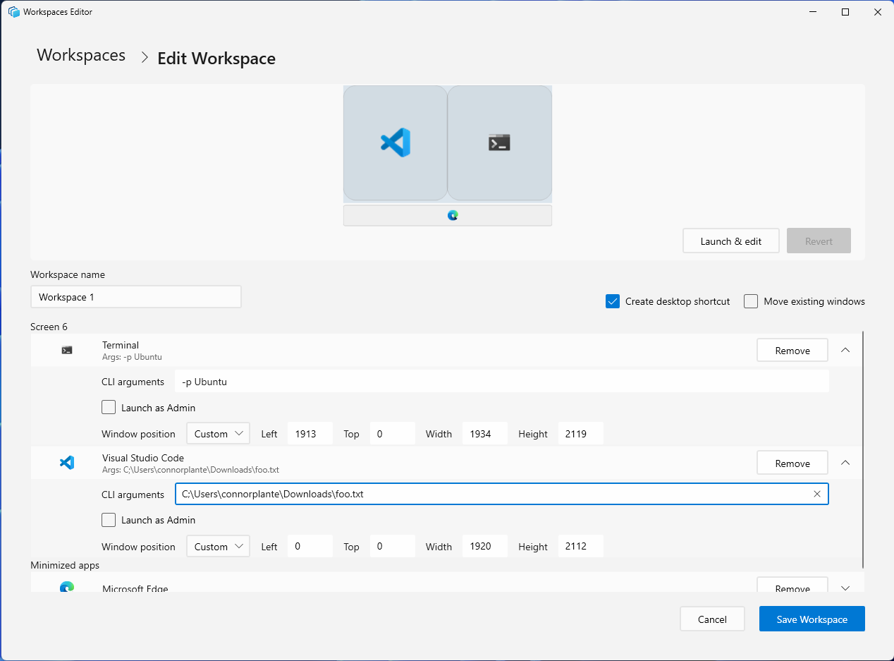 CLI arguments in editor