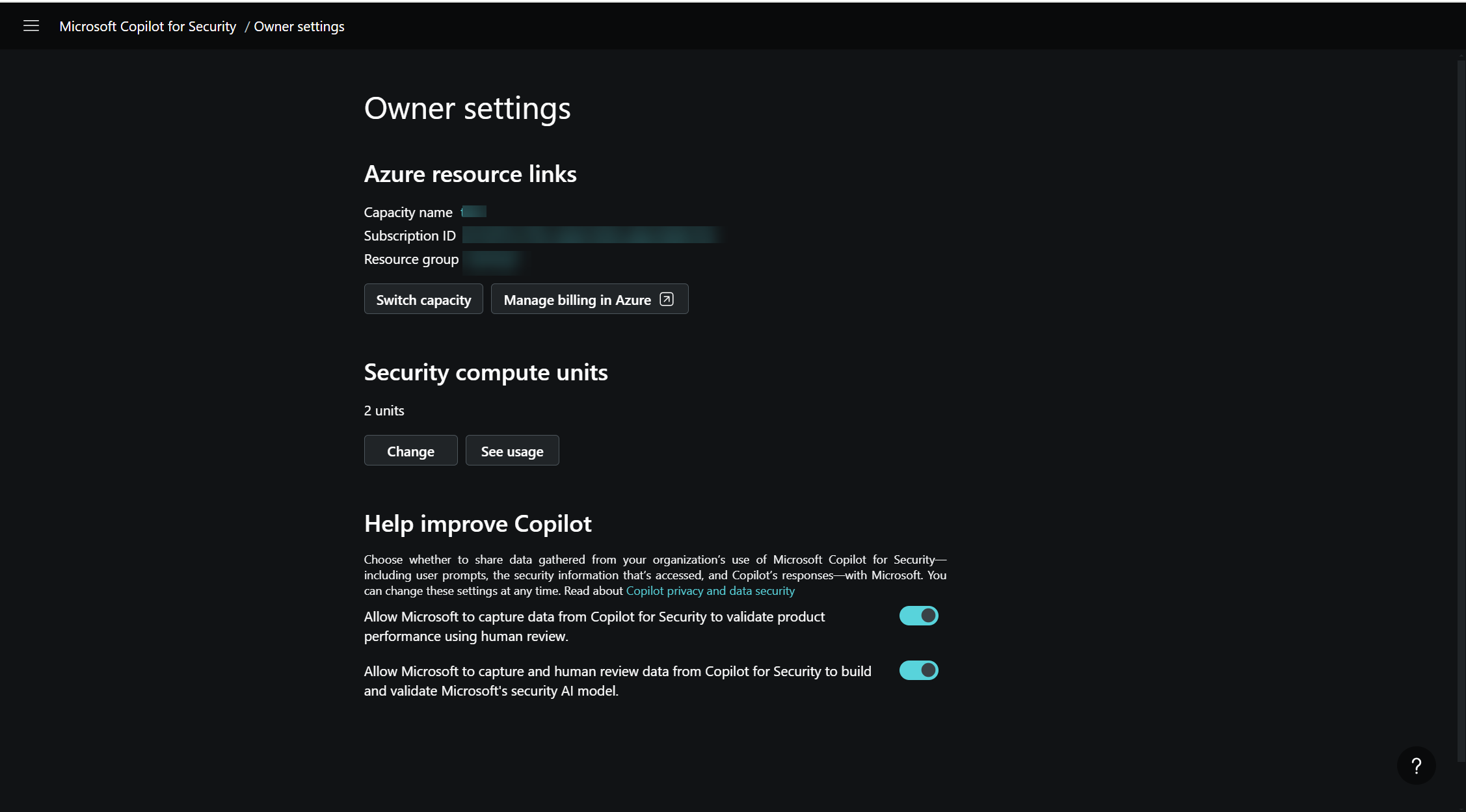 Screenshot owner settings page.