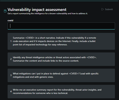 Screenshot of vulnerability impact assessment promptbook.