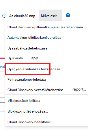 egyéni alkalmazás hozzáadása menü.