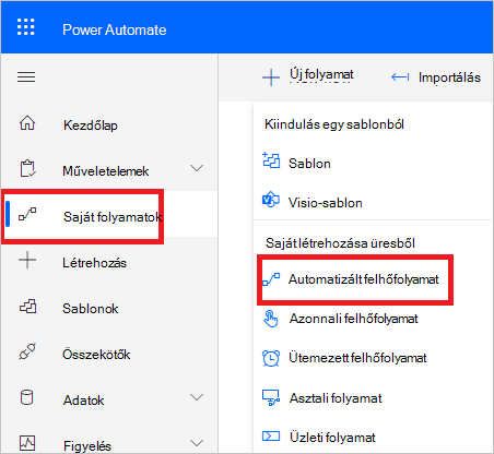 A Power Automate új folyamatot hoz létre.