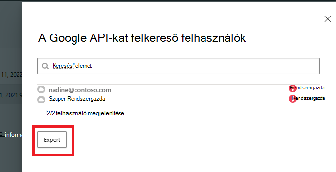 Képernyőkép az OAuth-alkalmazás naplózásának exportálásáról.