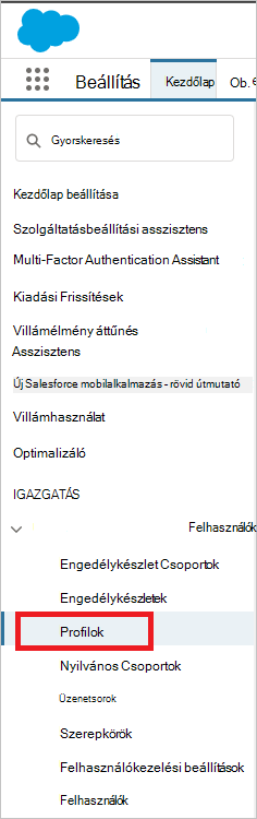 A Salesforce kezeli a felhasználói profilokat.